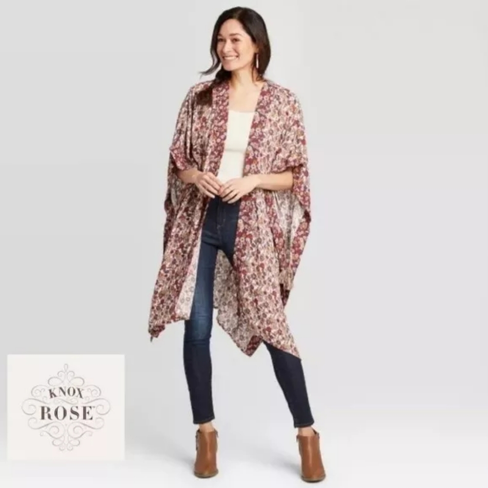 Target Knox Rose floral open front kimono medium large